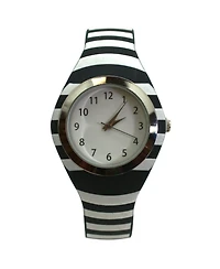 Olivia Pratt Black Stripped Silicone Band Women Watch