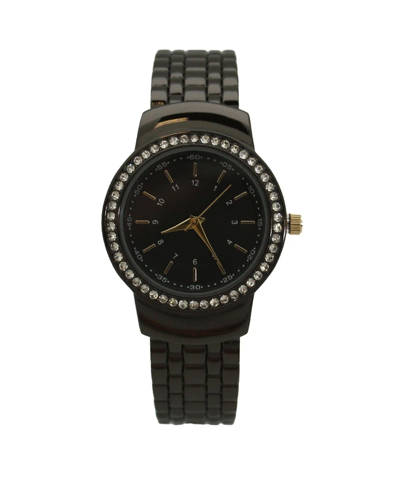Olivia Pratt Gunmetal Textured And Rhinestone Detal Bangle Watch