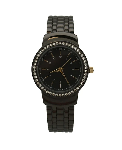 Olivia Pratt Gunmetal Textured And Rhinestone Detal Bangle Watch