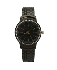 Olivia Pratt Gunmetal Textured And Rhinestone Detal Bangle Watch