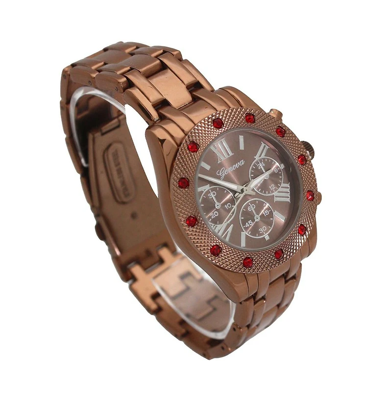Olivia Pratt Brown Women's Red Rhinestone Detail Boyfriend Metal Watch