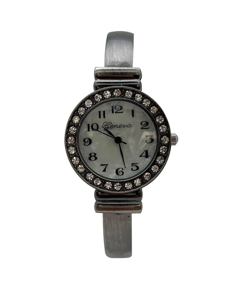 Olivia Pratt Gunmetal New Style Rhinestone Bezel Bangle Women Watch