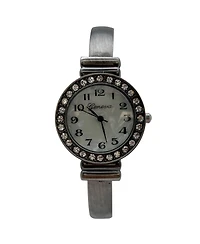 Olivia Pratt Gunmetal New Style Rhinestone Bezel Bangle Women Watch