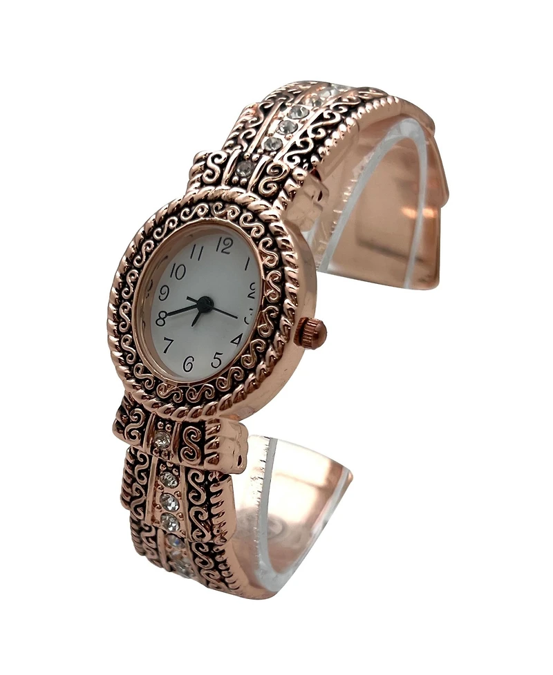Olivia Pratt Rose Gold New Elegant Textured Bangle Women Watch