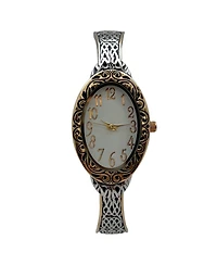 Olivia Pratt Two Tone Oval Face Elegant Textured Bangle Women Watch
