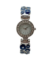 Olivia Pratt Blue Silver Colorful Round Shapes Band Bangle Women Watch