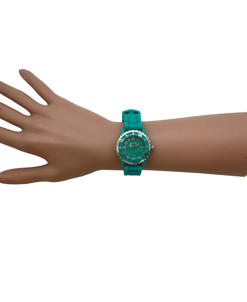 Olivia Pratt Teal Solid Color Silicone Strap Casual Women Watch
