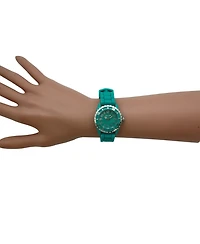 Olivia Pratt Teal Solid Color Silicone Strap Casual Women Watch