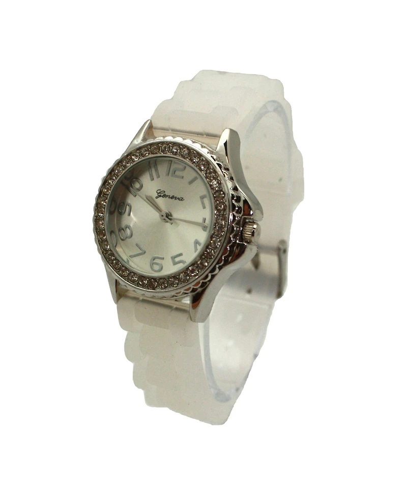 Olivia Pratt Clear Every Day Thin Band Silicone and Rhinestones Colorful Women Watch