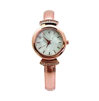 Olivia Pratt Rose Gold Pearl Tone Face Metal Bangle Watch