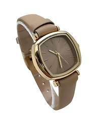 Olivia Pratt Solid Color Elegant Square Face Faux Leather Women Watch, Tan