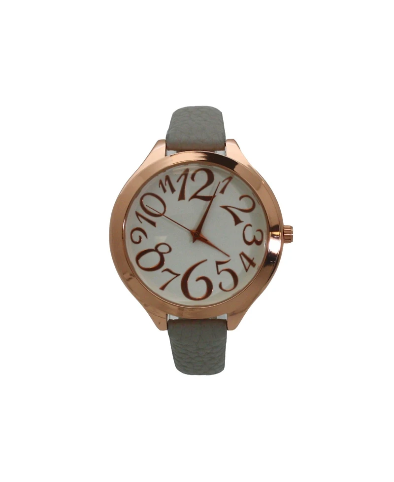 Olivia Pratt Grey Rose Artistic Numeral Leather Strap Watch