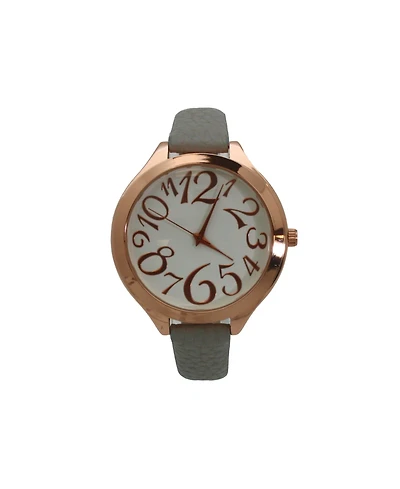 Olivia Pratt Grey Rose Artistic Numeral Leather Strap Watch