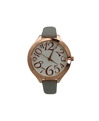 Olivia Pratt Grey Rose Artistic Numeral Leather Strap Watch