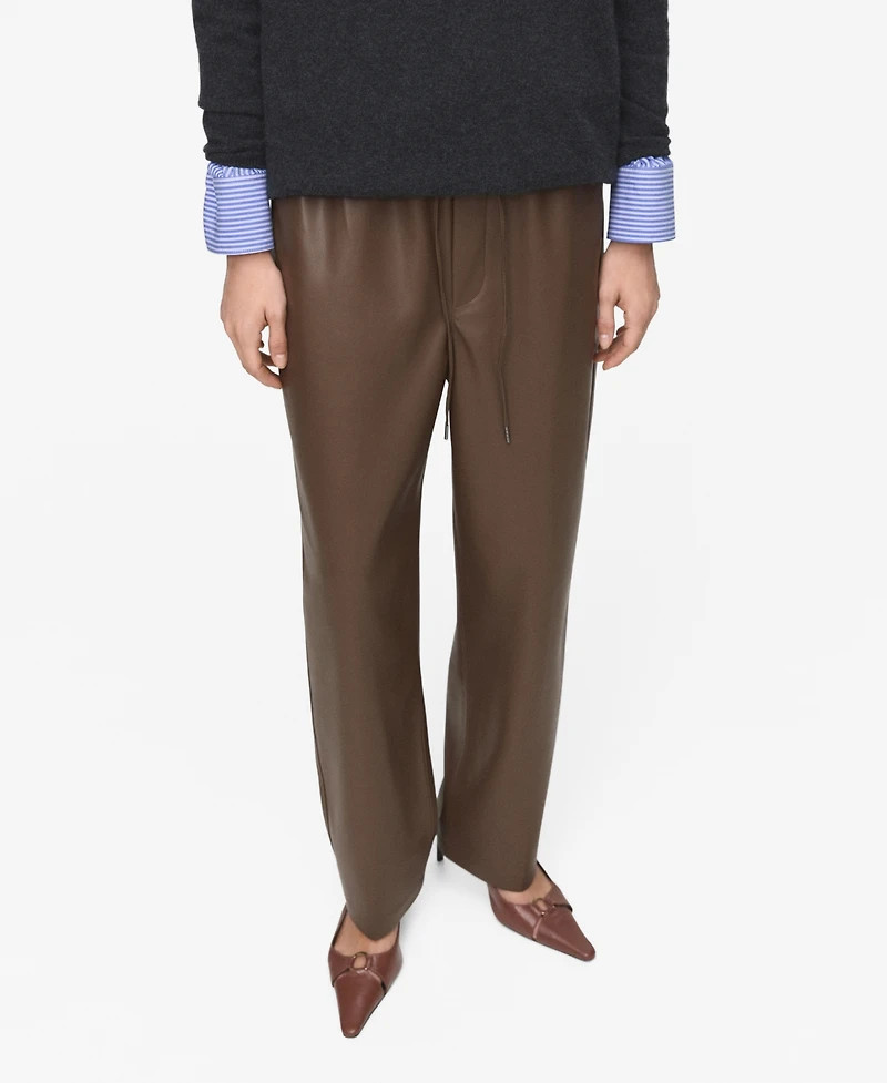 Mango Women's Leather-Effect Elastic Waist Pants