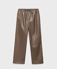 Mango Women's Leather-Effect Elastic Waist Pants