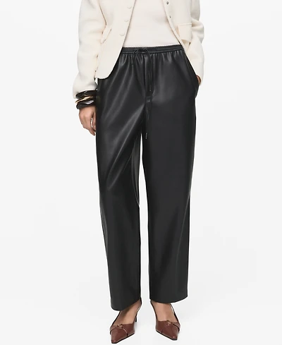 Mango Women's Leather-Effect Elastic Waist Pants