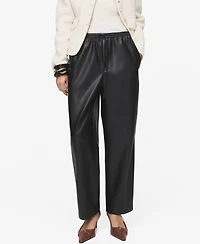 Mango Women's Leather-Effect Elastic Waist Pants