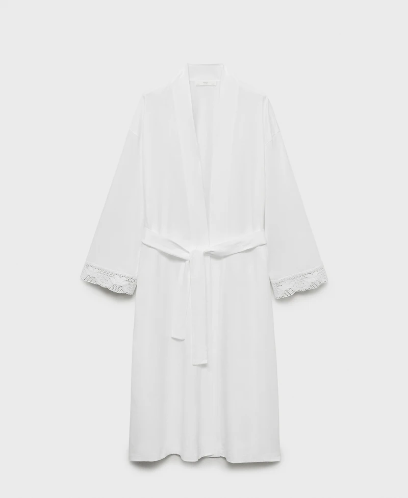 Mango Women's Lace Detail Cotton Robe