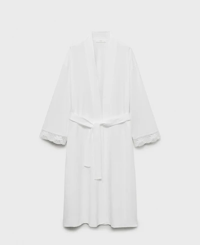 Mango Women's Lace Detail Cotton Robe