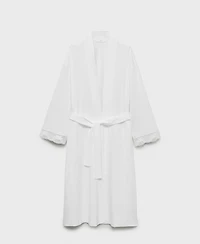 Mango Women's Lace Detail Cotton Robe