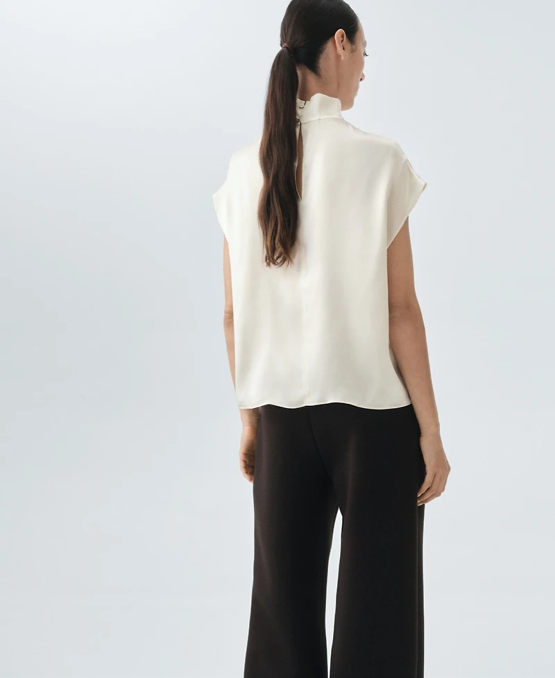 Mango Women's Silk Satin Turtleneck Blouse