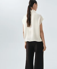 Mango Women's Silk Satin Turtleneck Blouse