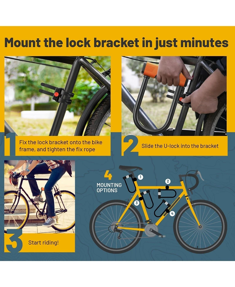 Sigtuna Bike U Lock Heavy Duty Anti Theft with Cable and Mounting Bracket
