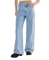 Nasty Gal Women's Studded Straight Leg Denim Jeans