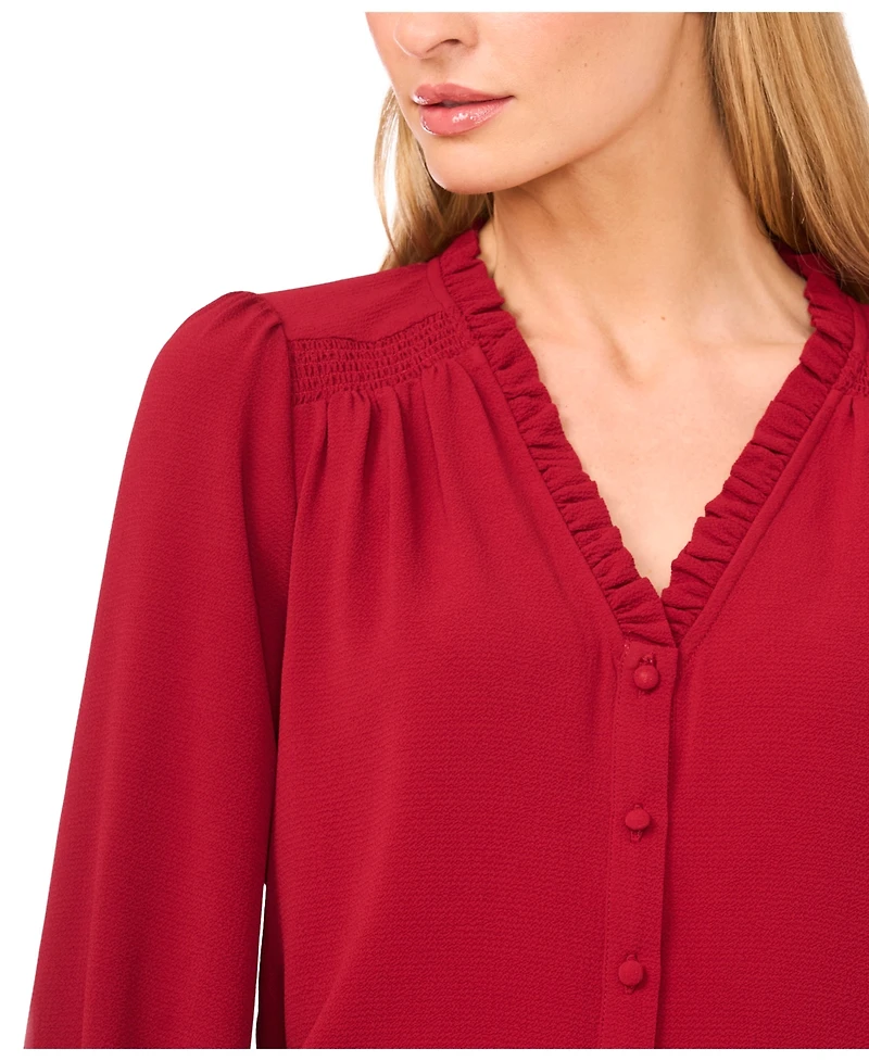 CeCe Women's Ruffled Button-Front 3/4-Sleeve Blouse