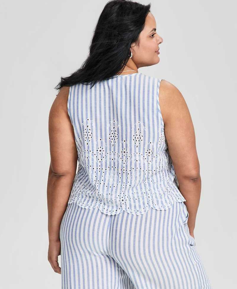 And Now This Trendy Plus Cotton Stripe Tie-Front Top, Macy's Exclusive