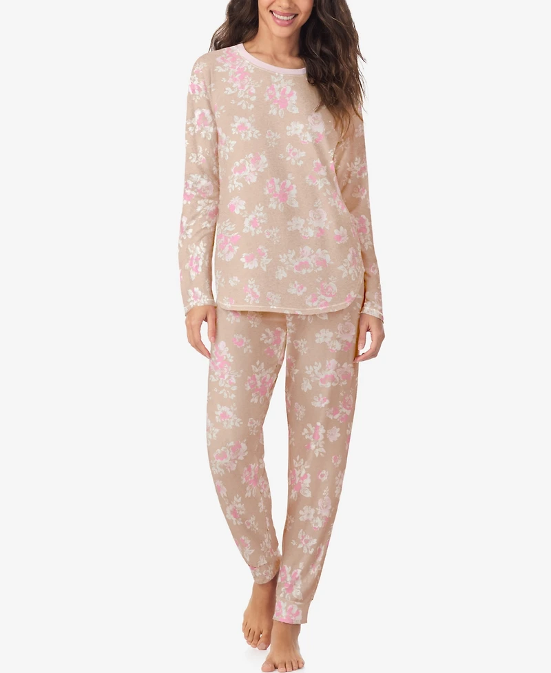Cuddl Duds Women's Long Sleeve Crewneck Top and Jogger Pajama Set