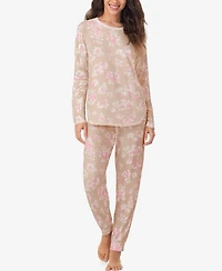 Cuddl Duds Women's Long Sleeve Crewneck Top and Jogger Pajama Set