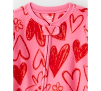 Carter's Baby Girls Heart Print Footed Long-Sleeve Bodysuit