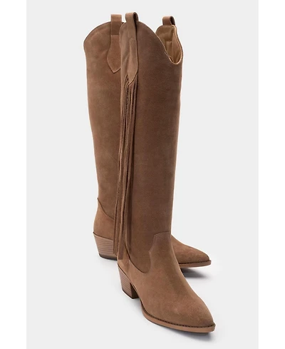 Forever & Always Shoes Rios Leather Fringe Knee High Boot (Women)