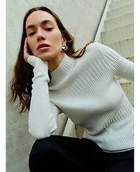 Gobi Cashmere Women's High-neck Ribbed Cotton Silk Blend Sweater