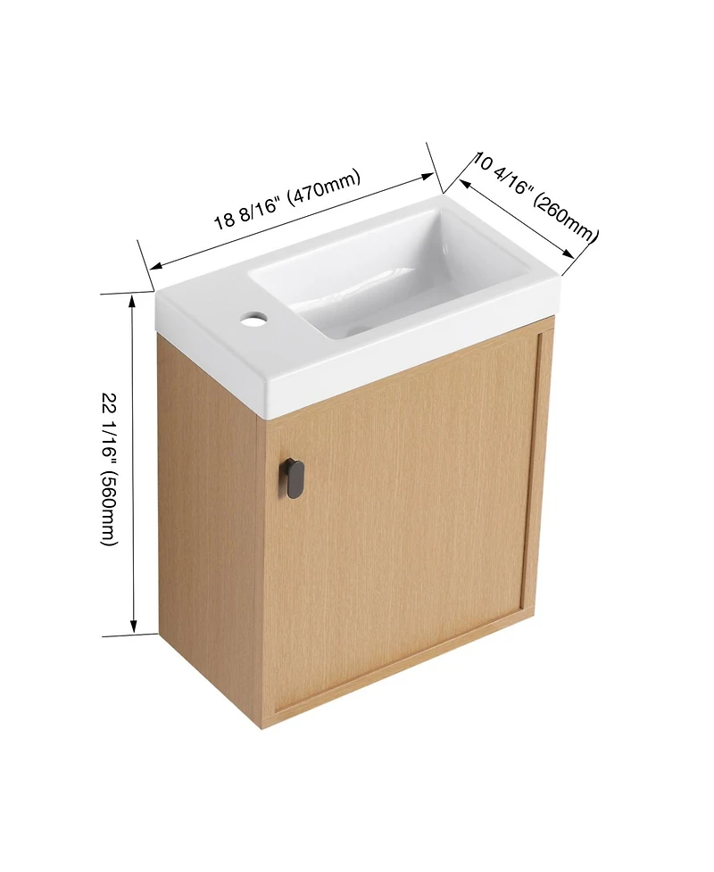 Streamdale 18.5" Wall-Mount Vanity, Resin Sink, Soft Close, Nature Wood