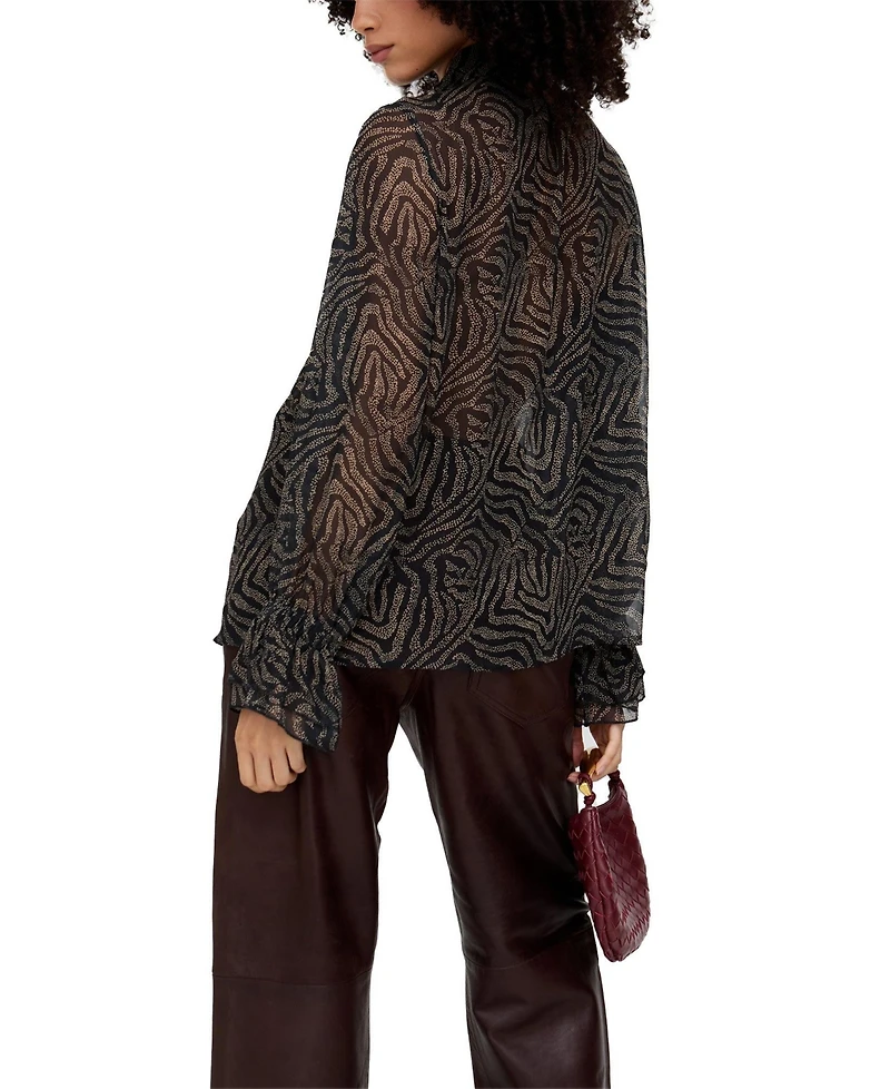 Lily and Lionel London Women's Zendaya Ruffle Detail Zebra Print Shirt