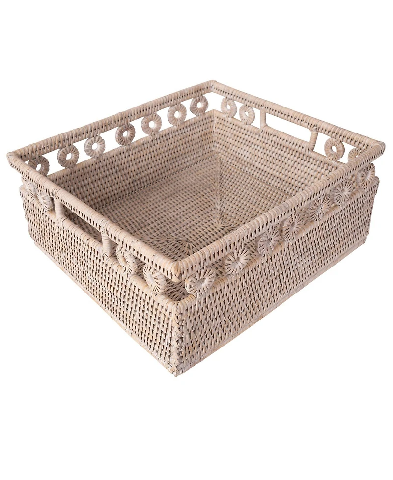 Artifacts Rattan Inna Design Rectangle Basket with Cutout Handles