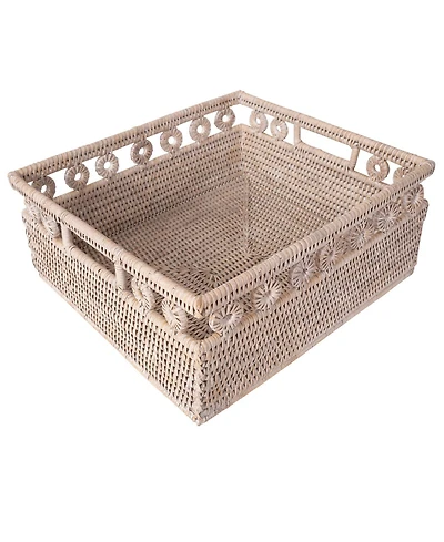 Artifacts Rattan Inna Design Rectangle Basket with Cutout Handles