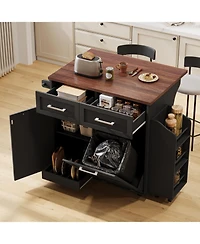 Streamdale Furniture 47.2" Farmhouse Kitchen Island with Drop Leaf & Storage, Rolling Cart