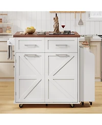 Streamdale Furniture 47.2" Farmhouse Kitchen Island with Drop Leaf & Storage, Rolling Cart