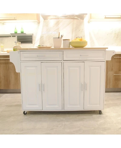 Streamdale Mobile Kitchen Island Cart - Rubberwood Top, Adjustable Shelf