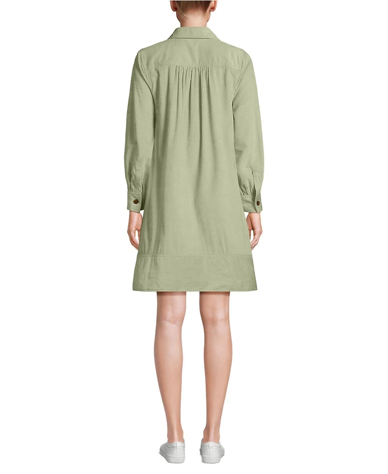 Lands' End Women's Wide Wale Cord Popover Long Sleeve Shirt Dress