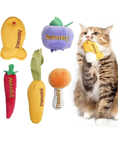 Pawsible 5 Pack Foodie Cat Toy Set, 100% Premium Cat Herb Filling, Natural Stimulation for Cats, Durable for Teething, Perfect Kitten Toy