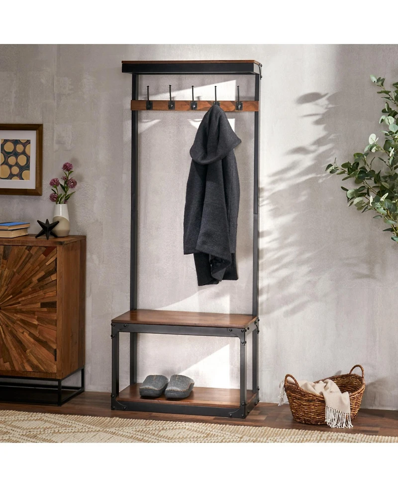 Streamdale Mango Wood Entryway Coat Rack Bench with Storage