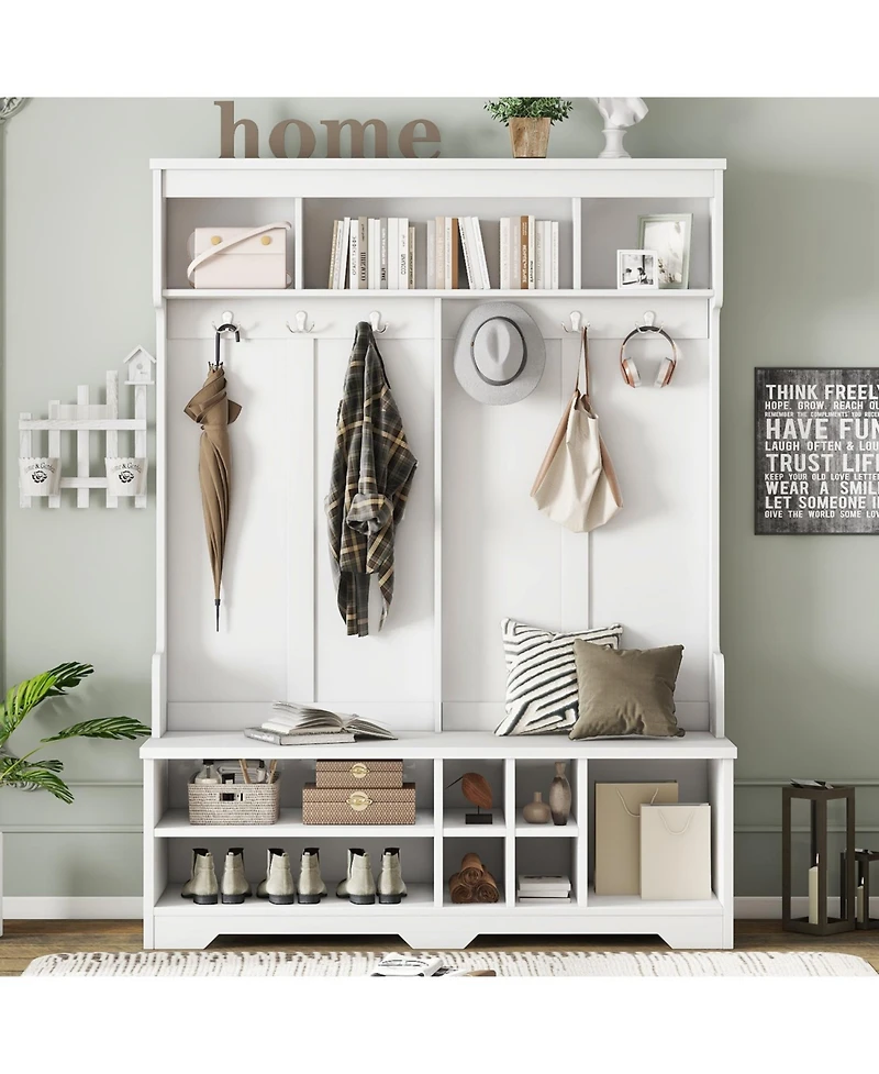 Streamdale Hall Tree Coat Rack Shoe Cubby Storage - White
