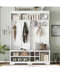 Streamdale Hall Tree Coat Rack Shoe Cubby Storage - White