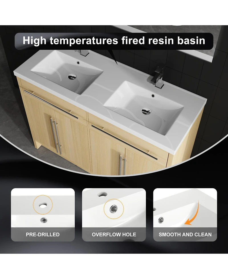 Streamdale 48" Oak Bathroom Vanity w/ Resin Sink & Soft-Close Doors (Kd)