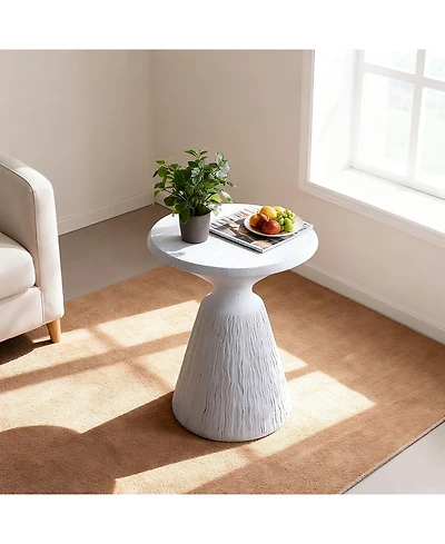 Streamdale Cement Outdoor End Table - Modern Round Side Table